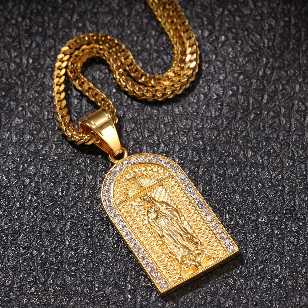 personalized Gold Hip Hop Bling Diamond Church Cross Virgin Mary Pendant Necklace Twist Chain for Men Women Bijoux Rapper Chains Jewelry