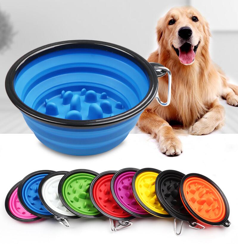 

Travel Collapsible Dog Cat Feeding Bowl Slow Feeder Pet Water Dish Feeder Foldable Choke Bowl With Hook Slow Food Bowl