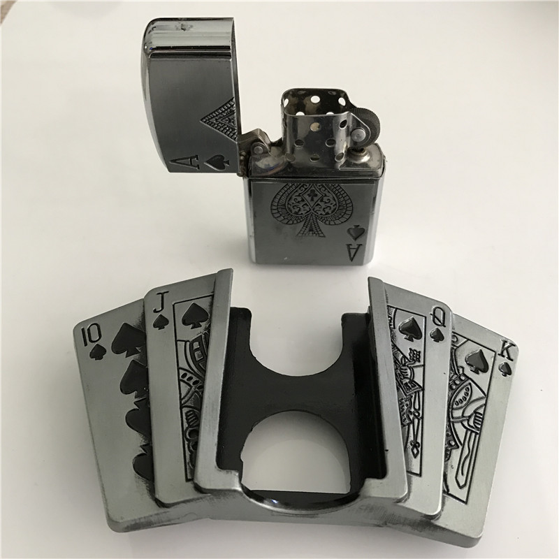 Retail New Spades 10JQKA Playing Cards Kerosene Lighter Cowboys Belt Buckle With Metal Men Belt Accessories Fit 4cm Wide Belt174I7