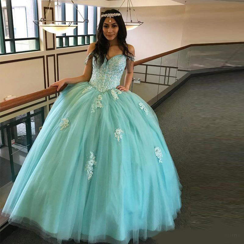 Stunning Off the Shoulder Quinceanera Dresses Lace Appliques Crystal Sweet 15 Dress Plus Size Tulle Junior Prom Gowns