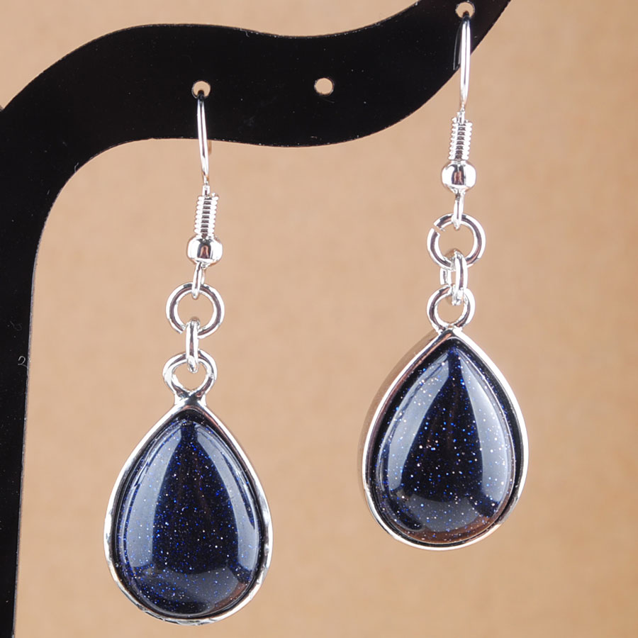 WOJIAER Trend Jewelry Earrings Water Drop Dangle Natural Stone Blue Sand Amethyst Hook Eardrop for Women Gift BR322