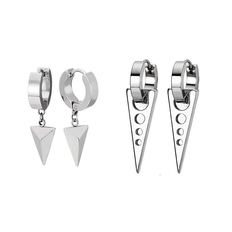 3 pairs/set Hip Hop Stud Hoop Earrings Gothic Geometric Triangle Stainless Steel Earrings Jewelry Wholesale