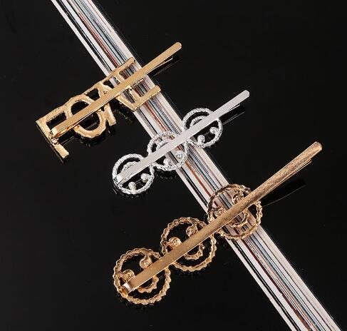 Sparkly Gold Sliver Pearl Letter Hair Clip Word Barrettes Pins Handmade Rhinestones Hair Jewelry Hair Accessories for Women GB1703