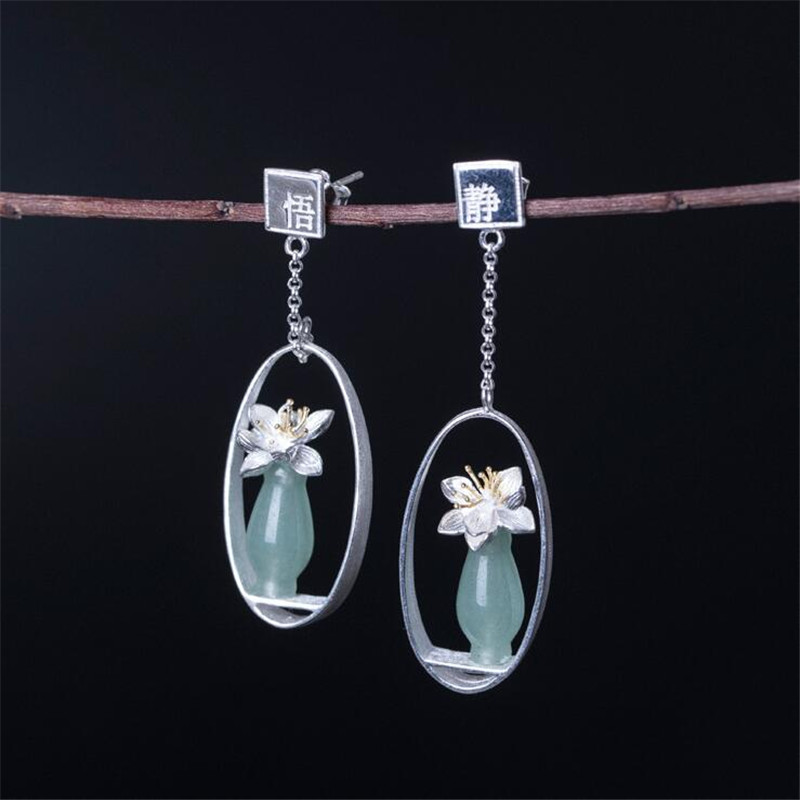 Natural Handmade Jade Carving Flower Earrings For Women Authentic 925 Sterling Silver Asymmetric Chinese Letter Long Dangle Earring
Natural Handmade Jade Carving Flower Earrings For Women Authentic 925 Sterling Silver Asymmetric Chinese Letter Long Dangle Earring