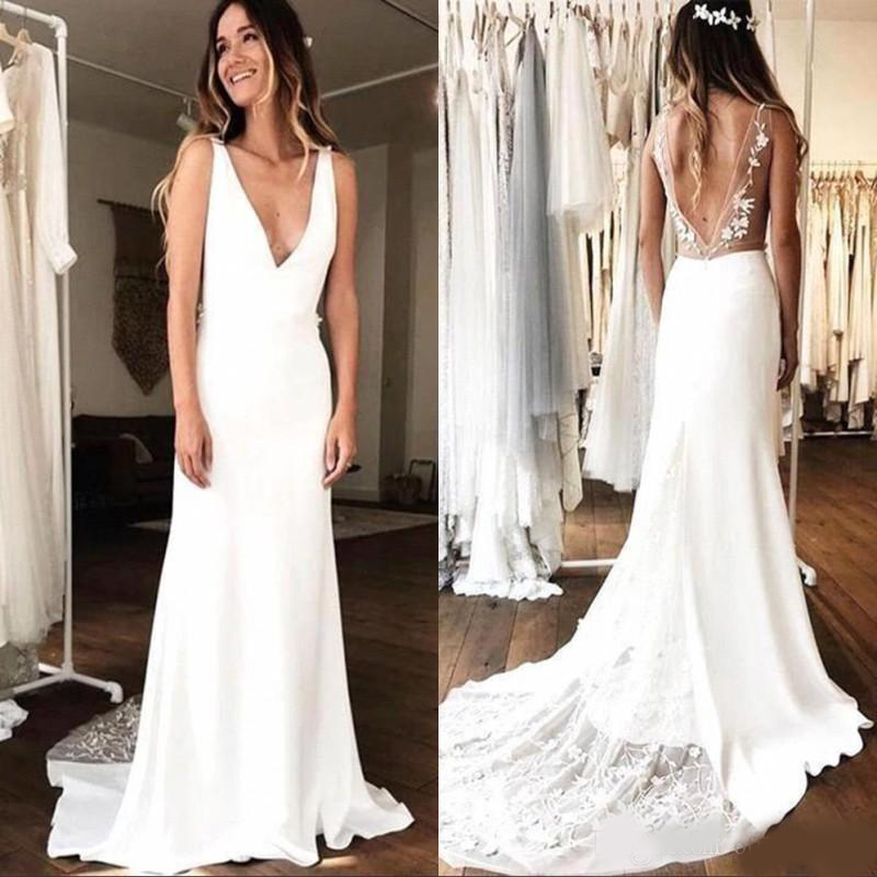 Sexy Amazing Slim Bohemian Wedding Dress V-Neck Lace Appliqued Beach Boho Bridal Gown Open Back Plus Size Custom Vestidos De Mariee