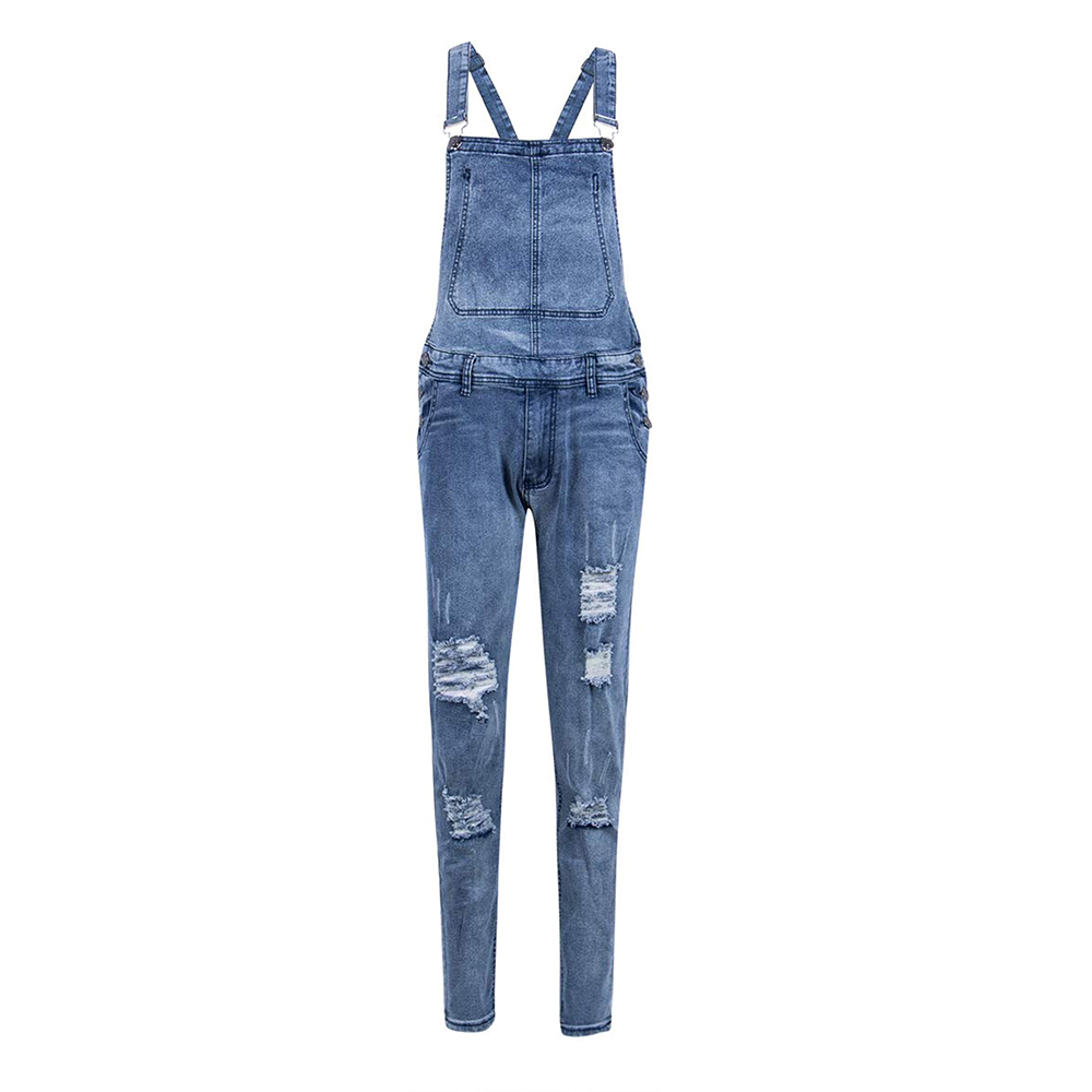 Men Denim Pant Jeans Ripped Slim Distressed Bib Jumpsuits Overalls Romper for Carpenter Moto Biker Coveralls