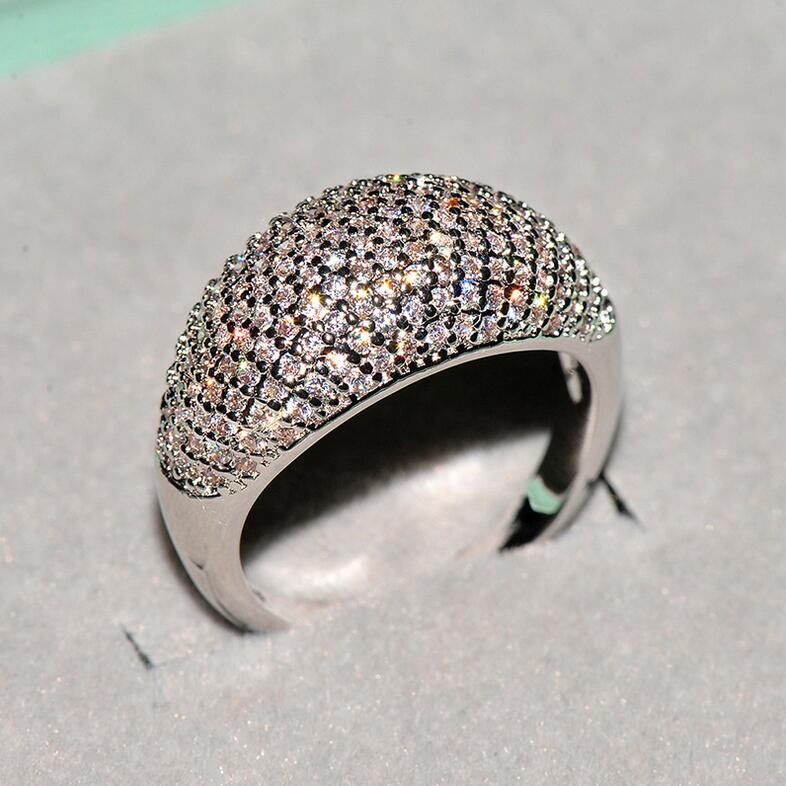 Handmade Luxury Jewelry 925 Sterling Silver&Gold Fill Pave White Sapphire CZ Diamond Gemstones Party Women Wedding Band Finger Ring Gift