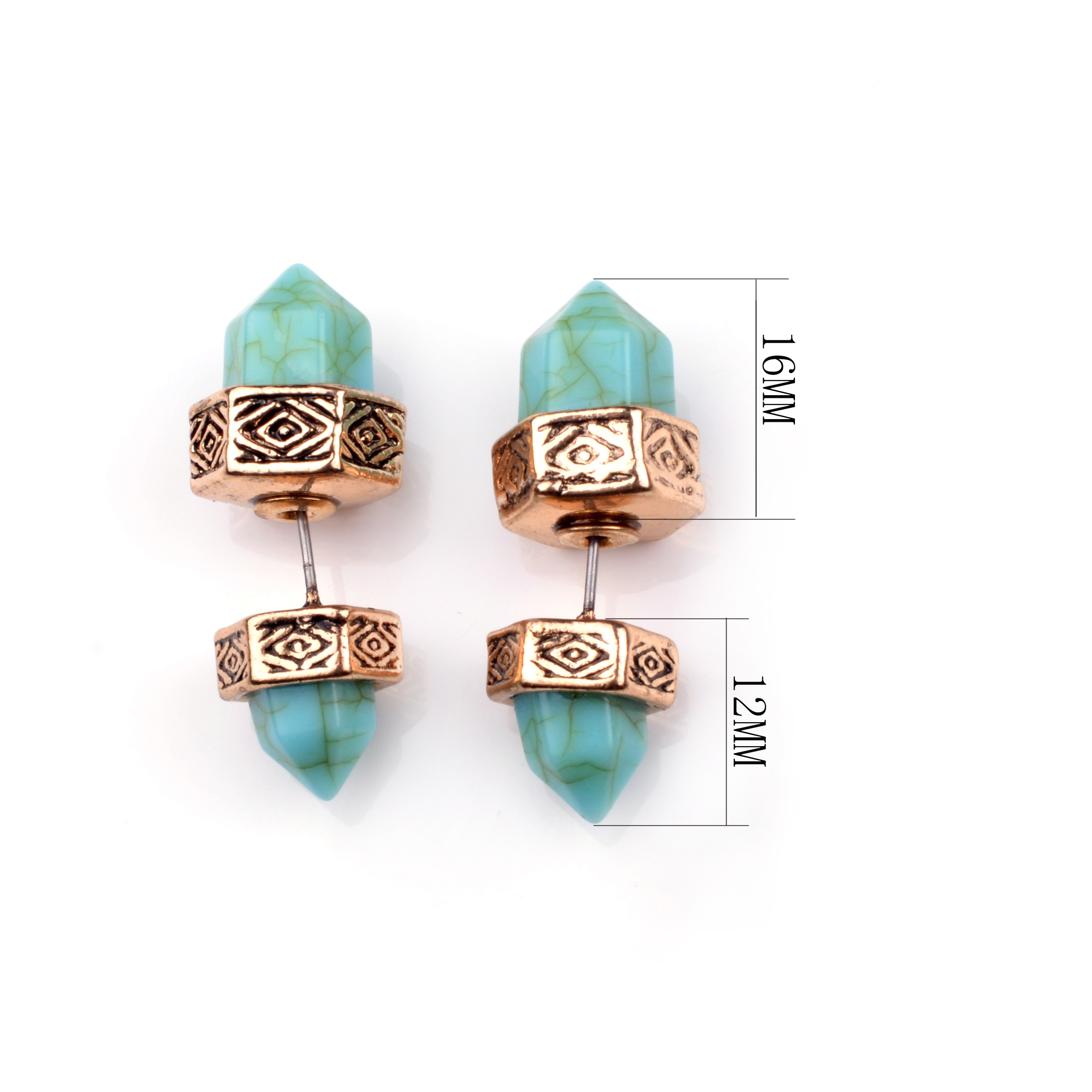 Turquoise double-sided earrings accessories men and women gold and silver stainless steel fashion glamour designer earrings