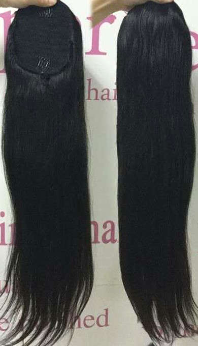 100% Remy Human Hair Straight Tie Up Ponytail Extensions Clip in/on Pony Tails for Women 18inch (120g 1b# natural black)