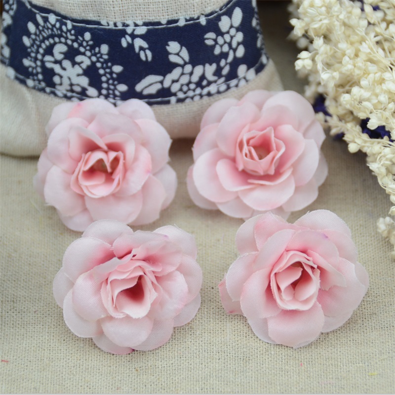 100 Pcs 4.5cm Handmade Mini Artificial Silk Rose Flowers Heads Scrapbooking Flower Kiss Ball For Wedding Decorative