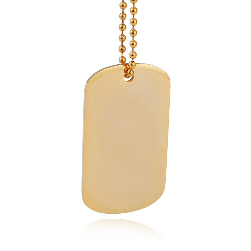 High Polished Rectangle Stainless Steel Pendant Necklace Gold Plated Military Card Students Dog Tag Pendants Jewelry