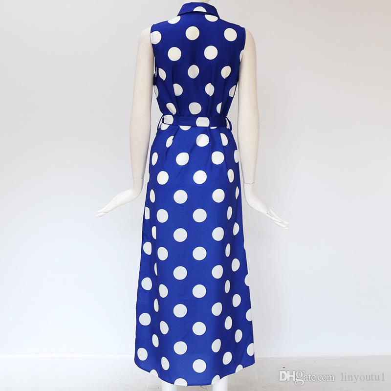2020 Long Dress Women Sexy Summer Polka Dot Beach Chiffon Dresses Boho Style Casual Party Turn Down Collar Office Shirt Dress Vestido