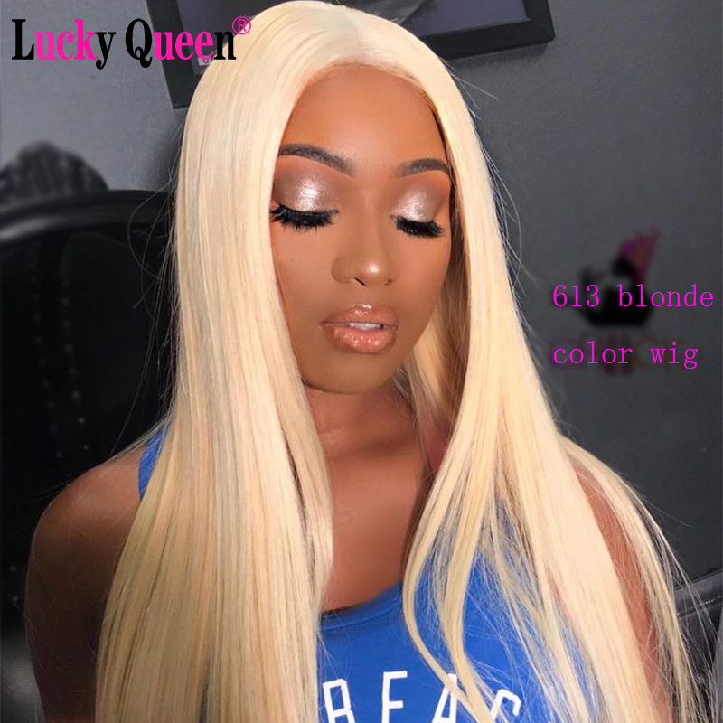 

Full 613 Blonde Color 13x6 Lace Front Wigs For Black Women Pre Plucked Lucky Queen Brazilian Remy Straight 100% Human Hair Wigs, #613