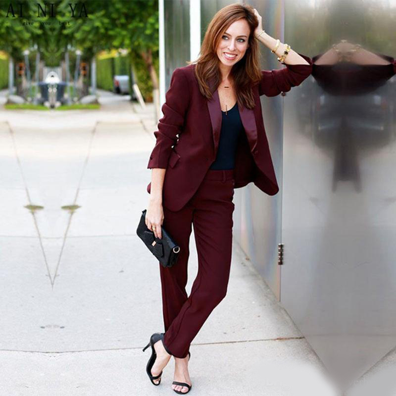 Burgundy Mother of the Bride Suits Women Wedding Tuxedos 2 Piece Set Slim Fit Pants Suits Guest Prom Party Dress
