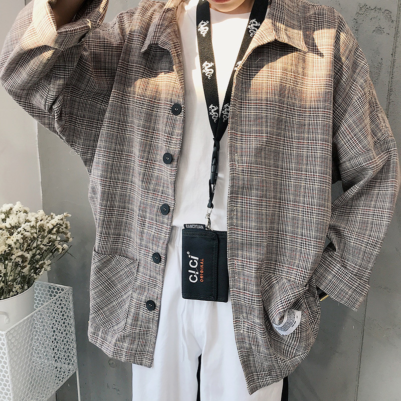 2018 Japanese Style Men's Lattice Printing Casual coats Cotton Clothes Long Sleeves Loose Fashion grey/khaki Shirts size -2XL
2018 Japanese Style Men's Lattice Printing Casual coats Cotton Clothes Long Sleeves Loose Fashion grey/khaki Shirts size -2XL