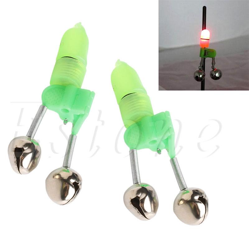 Wholesale- 5pcs Night Fishing Rod Tip Red LED Light Twin Bells Ring Fish Bait Alarm