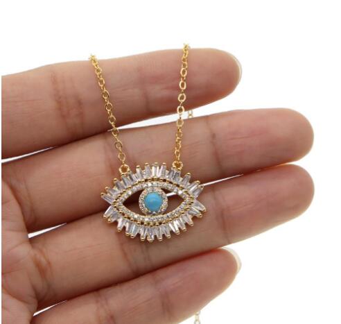 8k gold plated Turkish evil eye necklace lucky girl gift Baguette cubic zirconia turquoise geomstone top quality evil eye jewelry GD117