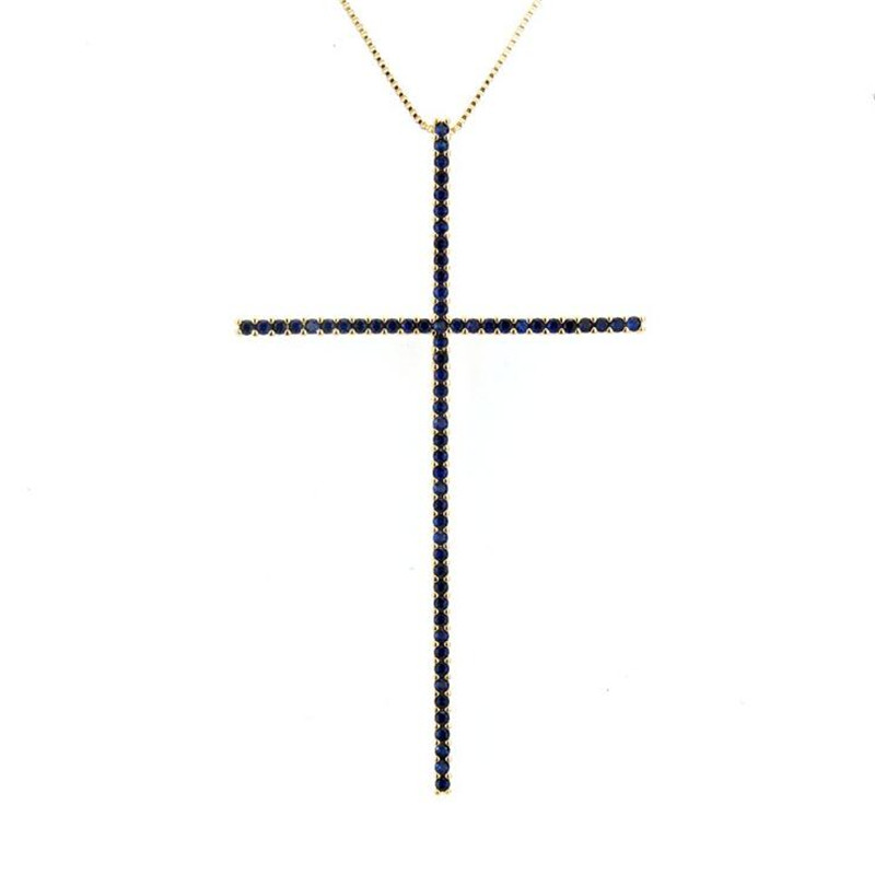 Classic Large Size Cross Pendant Necklace For Women Charm Jewelry Cubic Zircon CZ Diamond Crucifix Christian Ornaments Accessories G