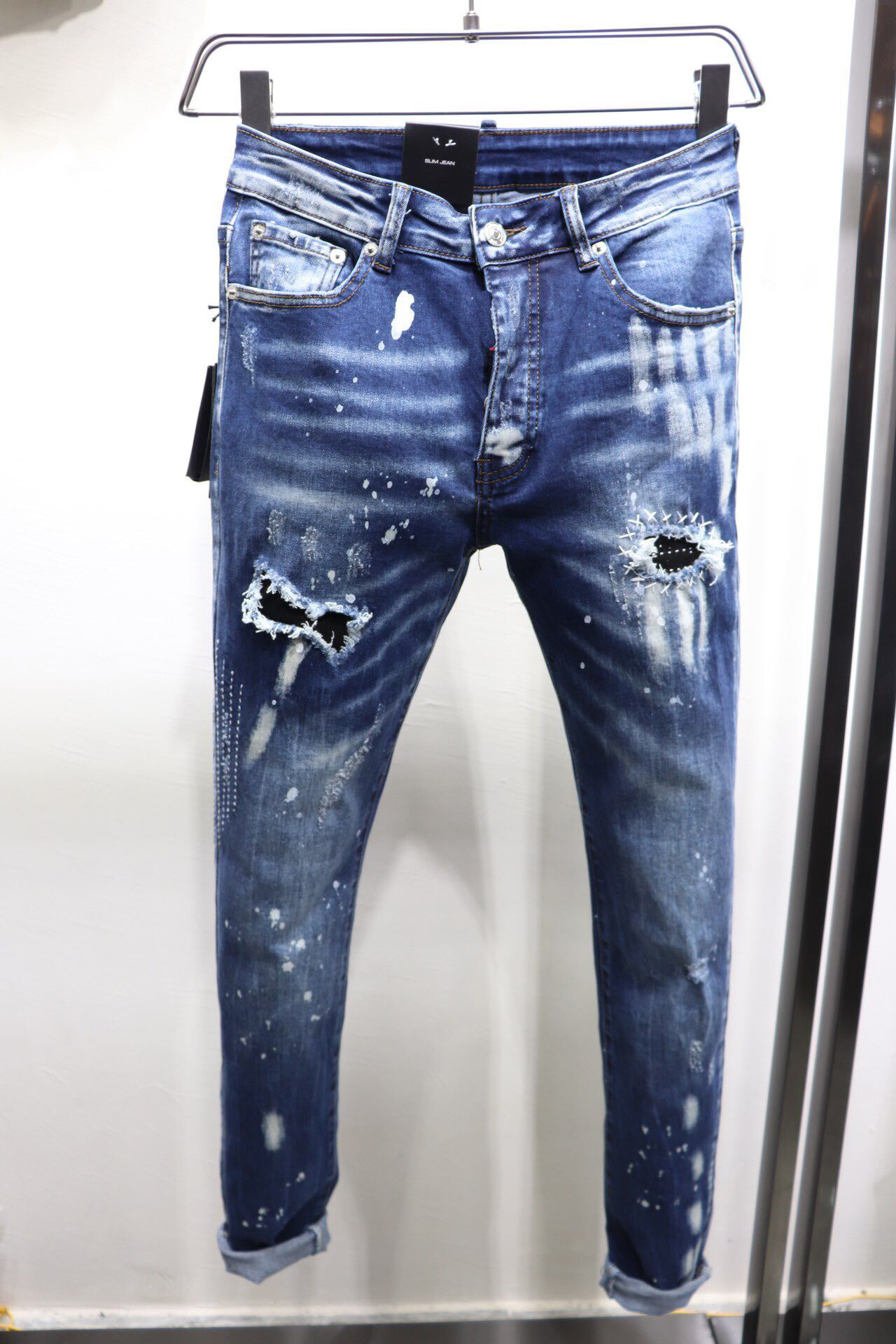 NEW Distressed Ripped Skinny Jeans Fashion Designer Slim Motorcycle Moto Biker Causal Mens Denim Pants Hip Hop European American version 080, Blue
NEW Distressed Ripped Skinny Jeans Fashion Designer Slim Motorcycle Moto Biker Causal Mens Denim Pants Hip Hop European American version 080, Blue