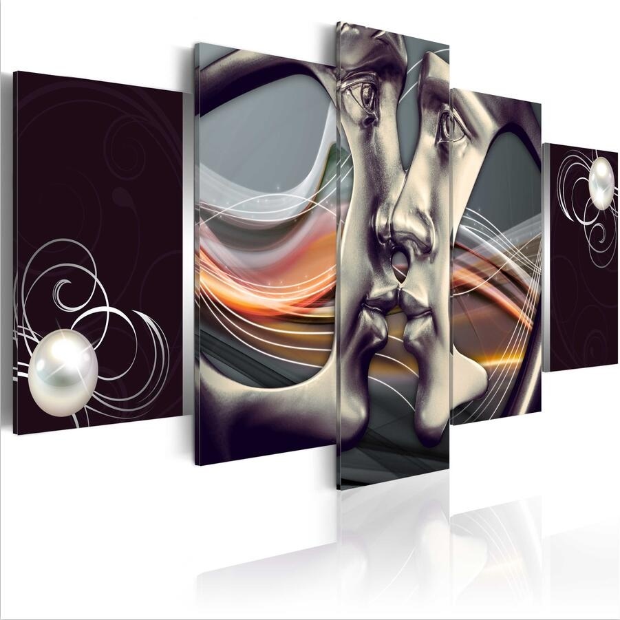 ( No Frame)5PCS/Set Modern Abstract Platinum Kiss Art Print Frameless Canvas Painting Wall Picture Home Decoration