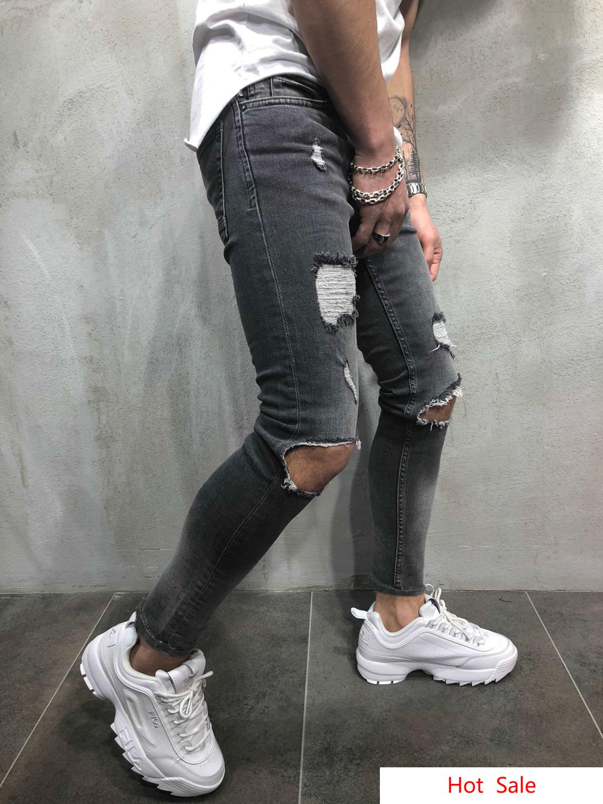 Urban Style Men Pencil Pants Mid Waist Jeans Fashion Slim Fit Ripped Jeans Denim Clothing Trousers Long Frayed Pants5487312