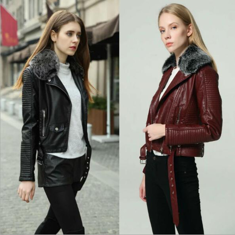 ZXRYXGS Women' Black Leather Jackets 2019 New Autumn Winter Faux Lambs Warm PU Coat Woman Long Sleeved Motorcycle Bikers Jacket