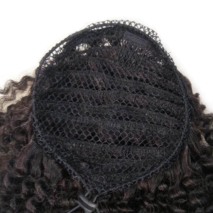 Drawstring Ponytail Extension African American Black Short High Afro Kinky Curly Hair Extension, Human Puff Hair pony tail For Black Women