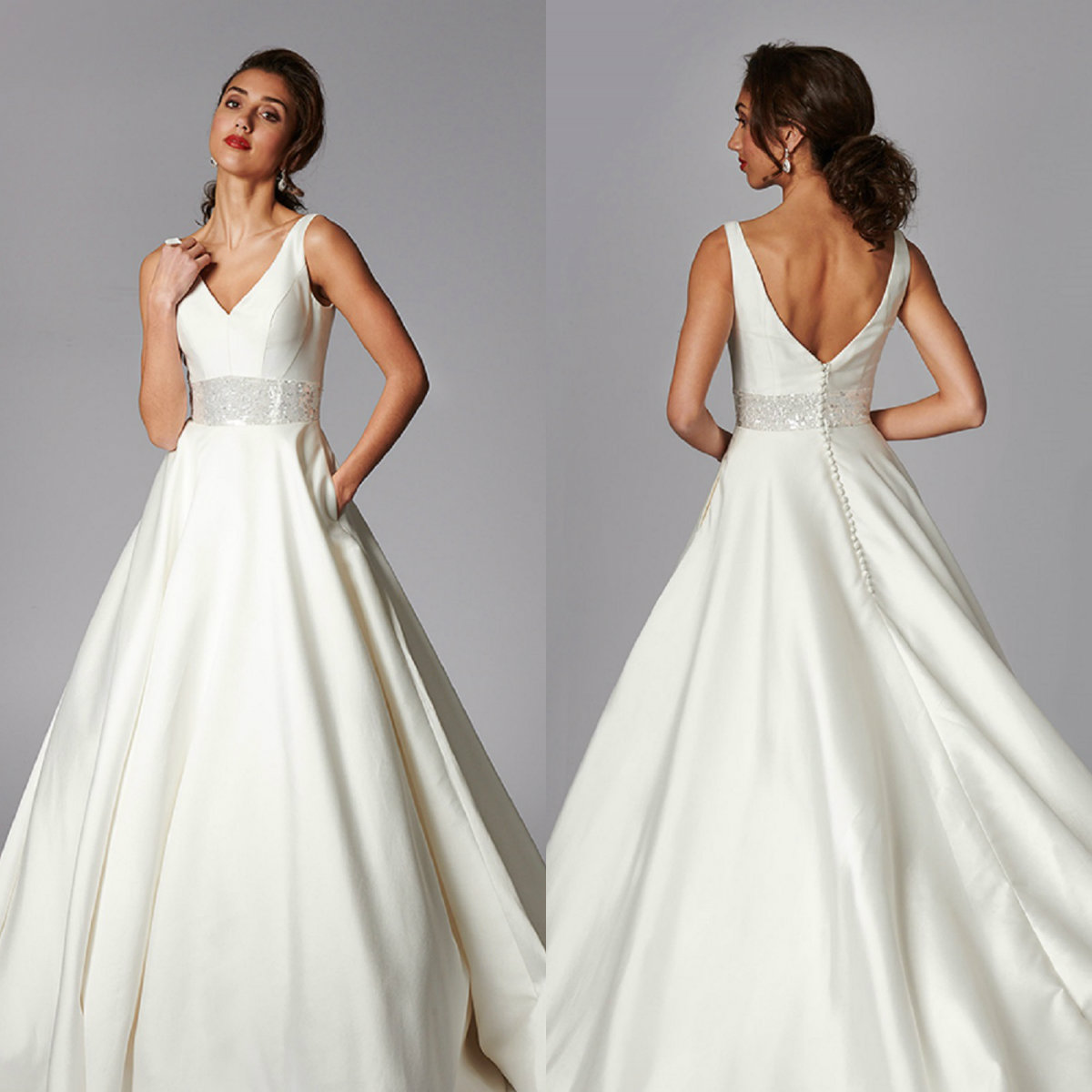 Sleeveless A Line Wedding Dresses Covered Button V Neck Beads Satin Plus Size Wedding Dress Sweep Train Robes De Mariée, Red
Sleeveless A Line Wedding Dresses Covered Button V Neck Beads Satin Plus Size Wedding Dress Sweep Train Robes De Mariée, Red