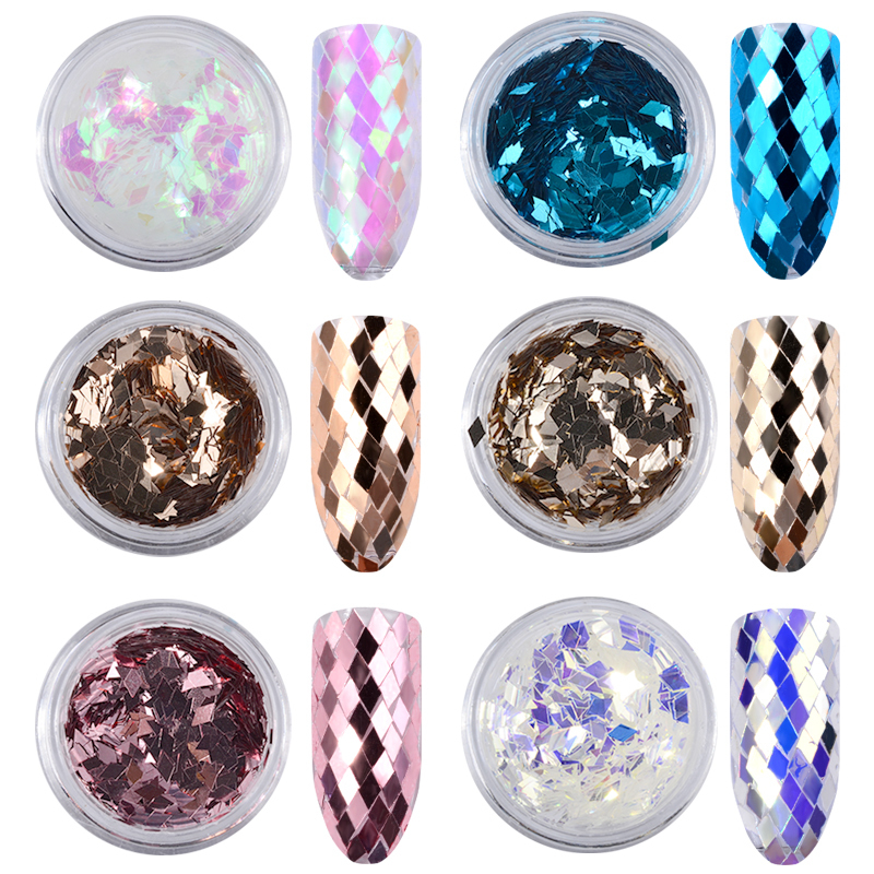 6 Pots Rhombus Nail Art Sequins Laser Holo Nails Glitters Powder Set 3d Tips Manicure Accessories Gel Polish Decorations DIY New C19011401