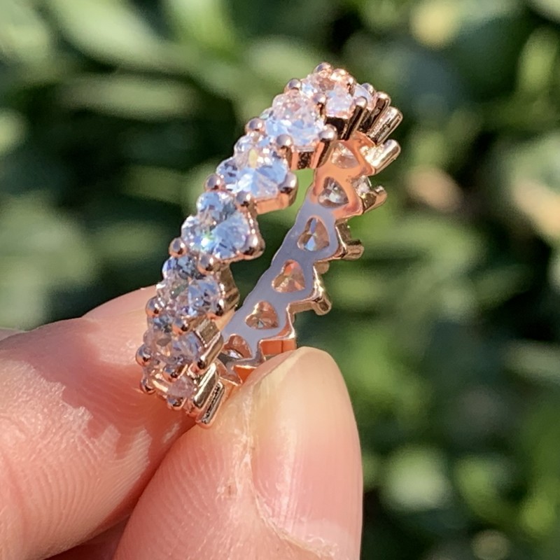 Wholesale Vintage Fashion Jewelry 925 Sterling Silver&Rose Gold Fill Full Pear Cut White Topaz CZ Diamond Gemstones Promise Women Band Ring