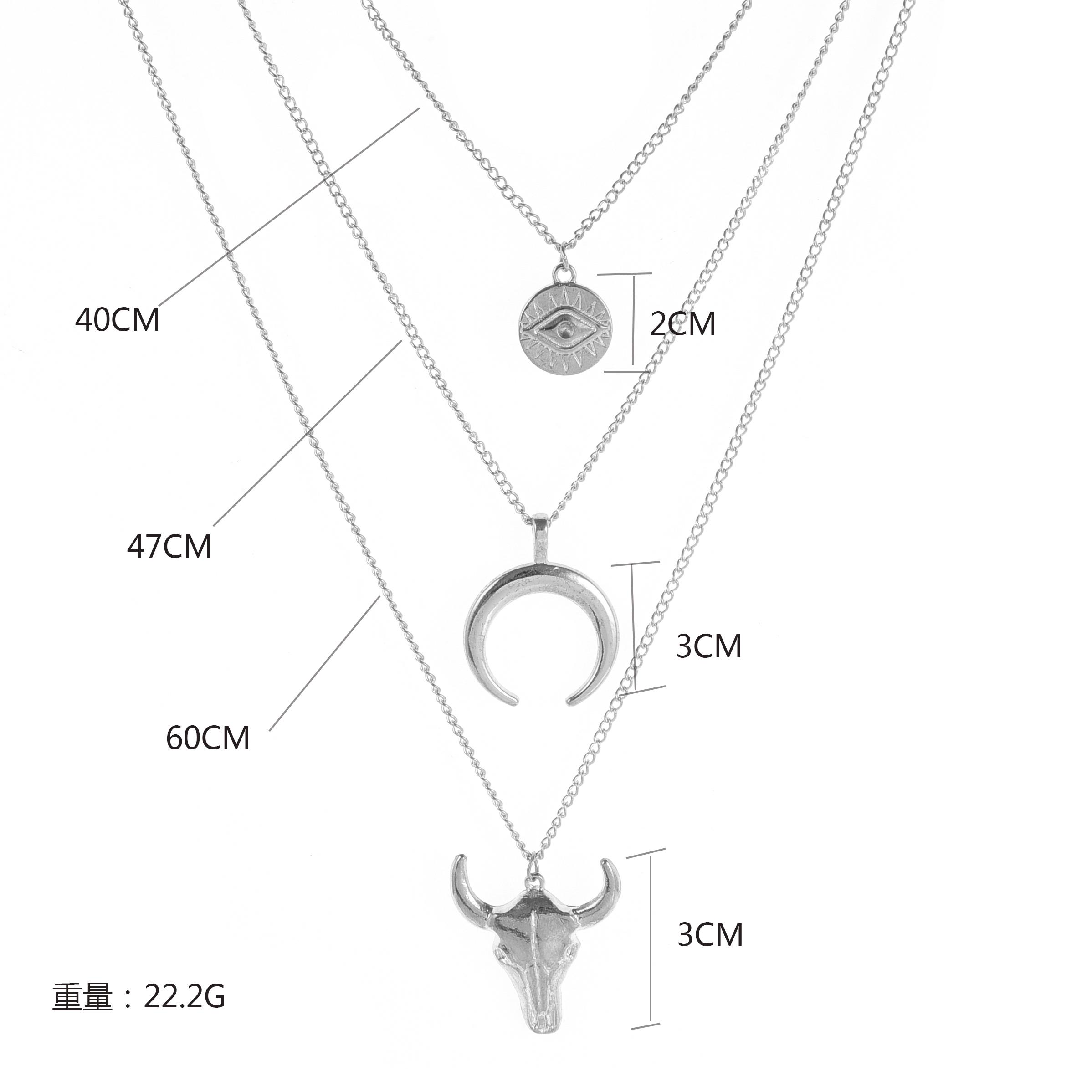 3pcs/set Women Long Sweater Chain Animal Cow Head Pendant Necklace Alloy Eye Horn Multilayer Necklace Jewelry Gift for Girls