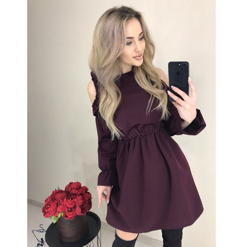 Christmas Casual Party Plus Size Women Dress Long Ruffles Sleeve Elastic Waist Hollow Out Dress Female 2019 Autumn Loose