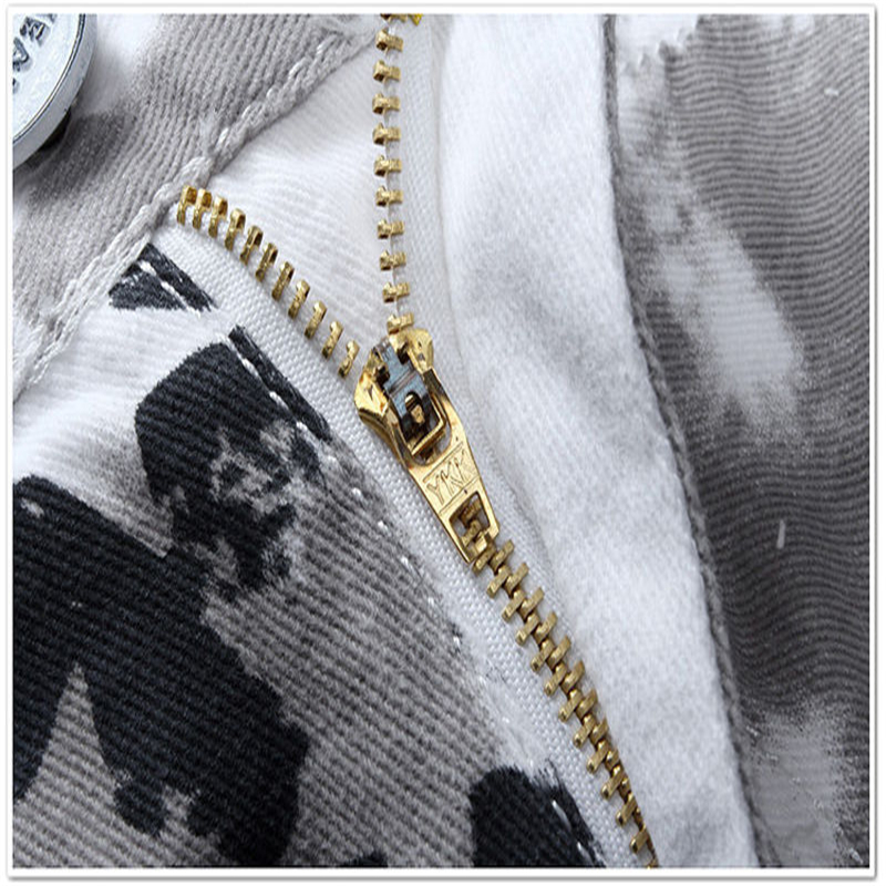 2017 New Arrival Men Casual American USA Flag Printed Jeans Pants Mens Graffiti Print white hip-hop fashion Jeans