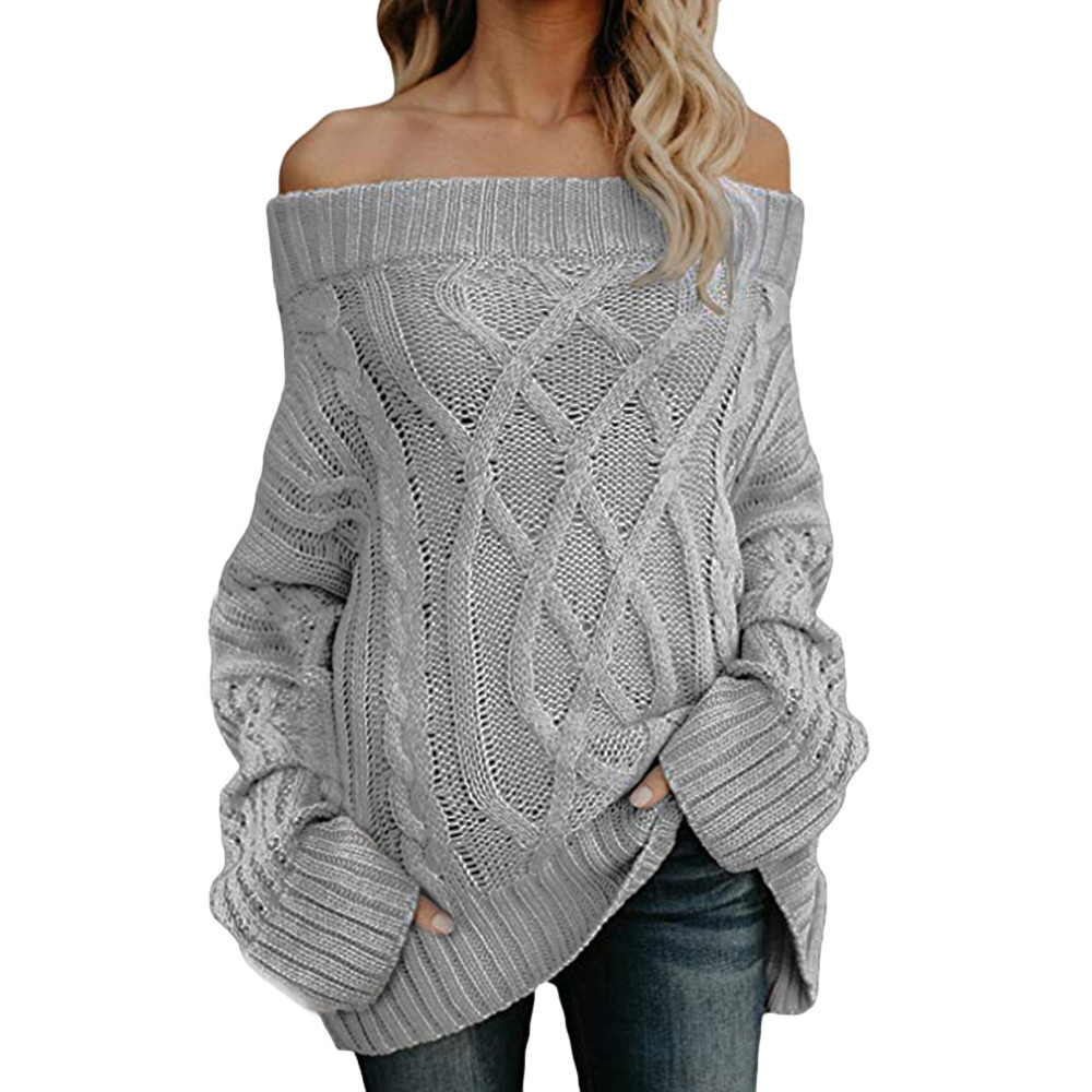 New Women' Sexy Long Sleeve Off Shoulder Loose Cable Knitting Slash Neck Sweater Pullover Tops Blouse Knitwear 2019, Gray
New Women' Sexy Long Sleeve Off Shoulder Loose Cable Knitting Slash Neck Sweater Pullover Tops Blouse Knitwear 2019, Gray