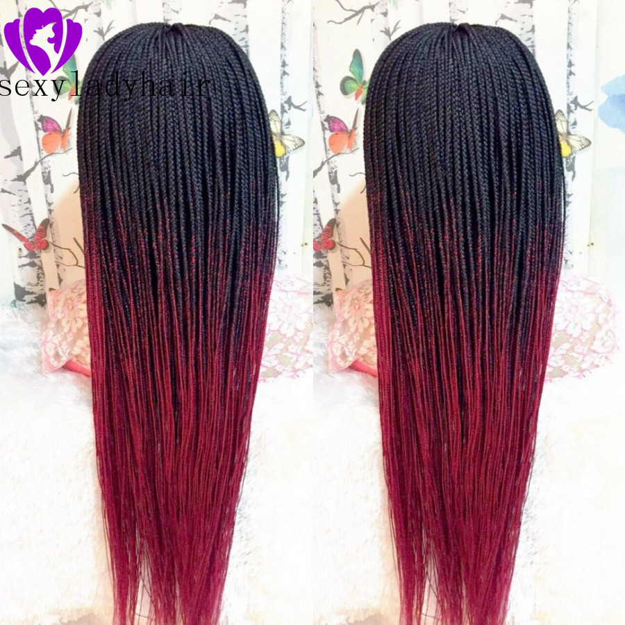 New Box Braids Lace Frontal Wig Two Tone Ombre Color #1b/pink red Synthetic Hair braid Wigs for African American Black Women