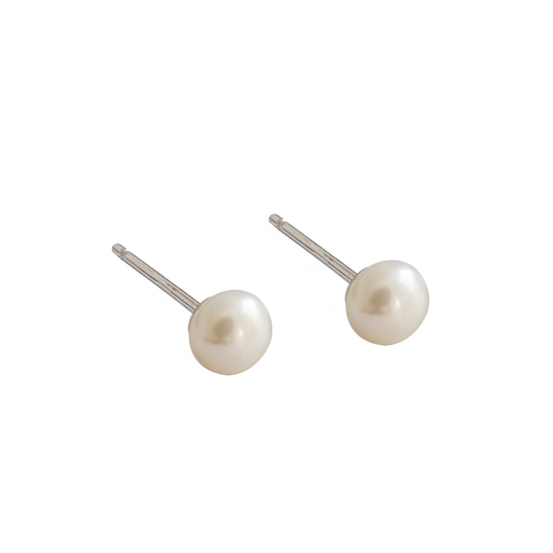 100% 925 Sterling Silver Jewelry 4.5MM 6MM Natural Freshwater Pearl Stud Earring For Women Girls Simple Female Wedding Earring
