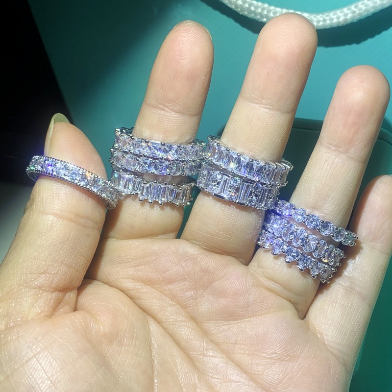 9 Style Victoira Ins Top Selling Women Fashion Jewelry 925 Sterling Silver Princess White Topaz CZ Diamond Gemstones Wedding Band Ring Gift