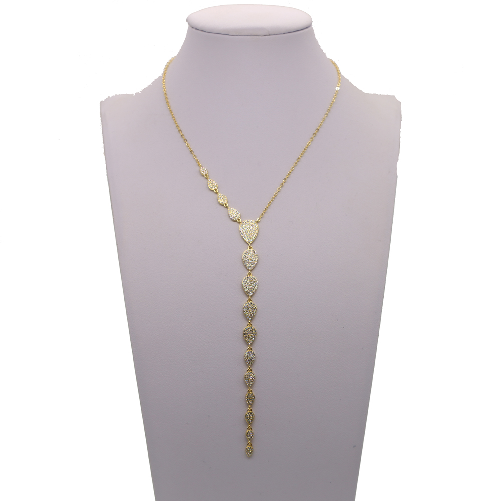 luxury sexy women jewelry long Y lariat necklace tear drop cz charm silver gold plated high quality long chain for lady