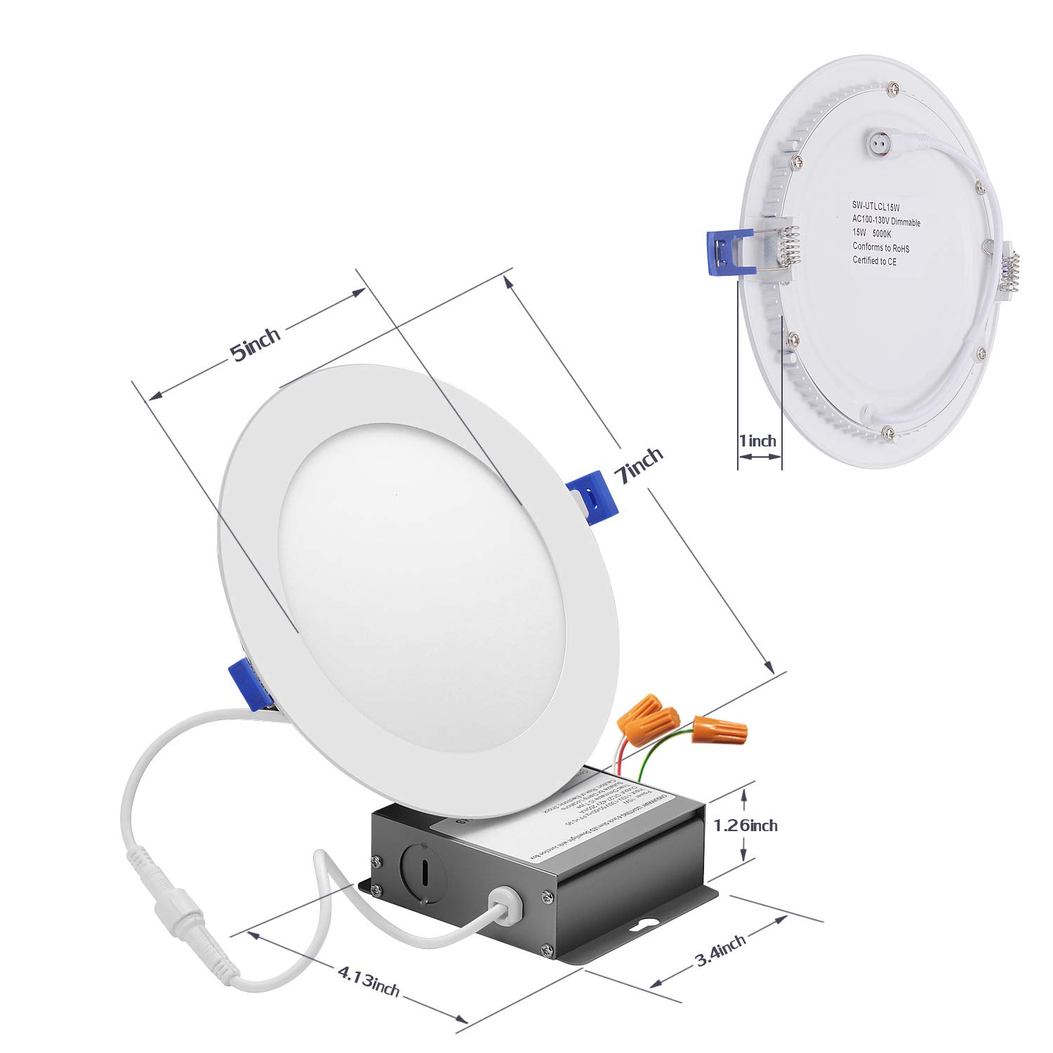 Stock In US - 15W 6 Inch LED Slim Downlight with Junction Box 15W=120W 1125LM 3000K Warm White Dimmable Recessed Ceiling Light Fixture