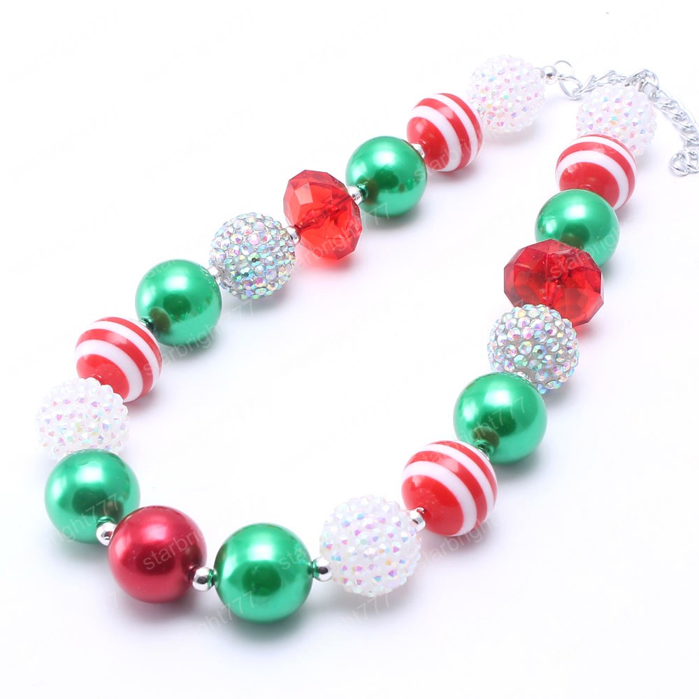 Christmas Style Kids Girls Chunky Beads Necklace Fashion Festival Child Baby Bubblegum Chunky Necklace Jewelry Handmade
