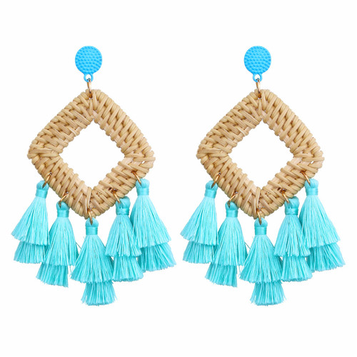 Bohemian tassel earrings statement handmade ethnic tassel earrings bamboo geometric square fan shaped ladies