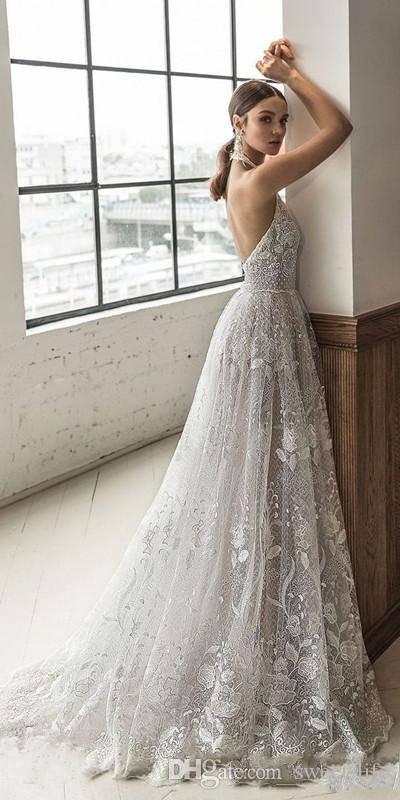 2020 Julie Vino Full Lace Wedding Dresses Halter Neckline Sexy Open Back Bohemian Customized vestido de novia robe de mariée Bridal Gowns