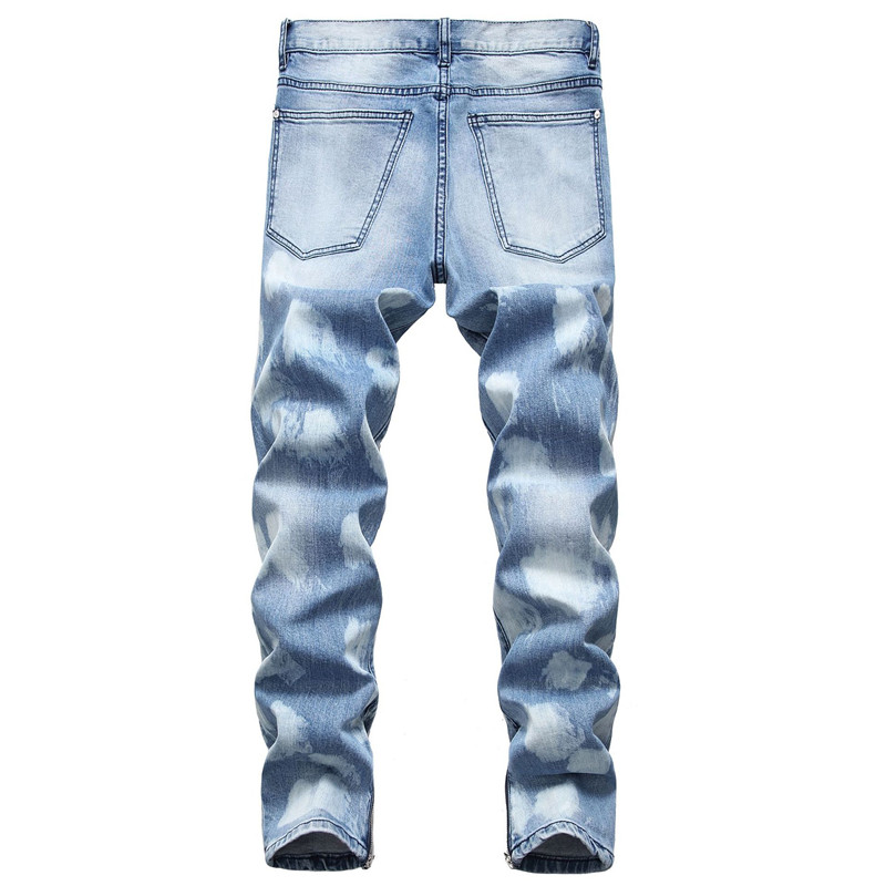Jeans Men denim pants trousers ankle zipper blue washed ripped hole pencil pants jean big size 46