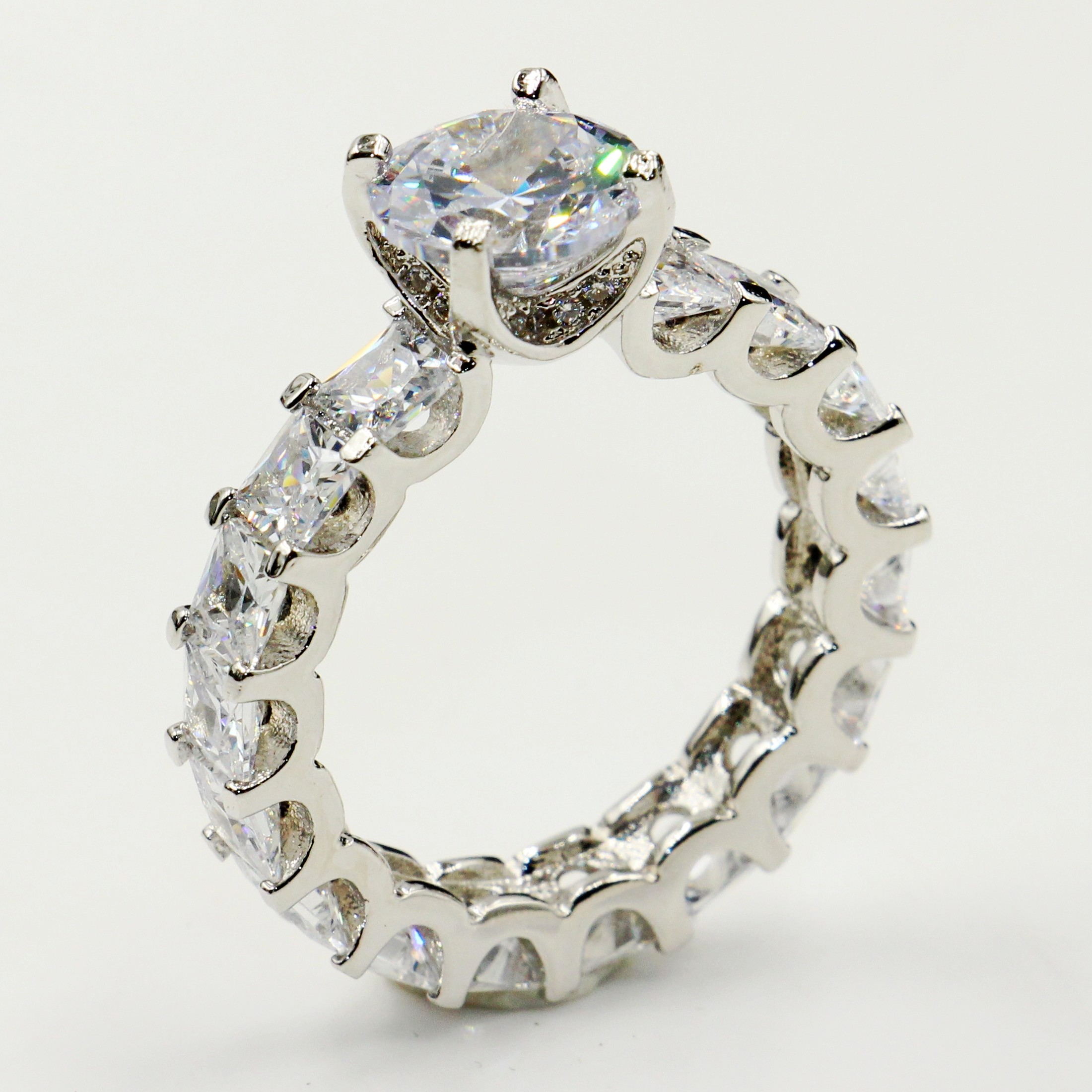 Size 5-10 Jewelry Real Sterg Sier Round Cut White Topaz CZ Dia Gemstones Promise Women Wedding Engagement Band Ring Gift