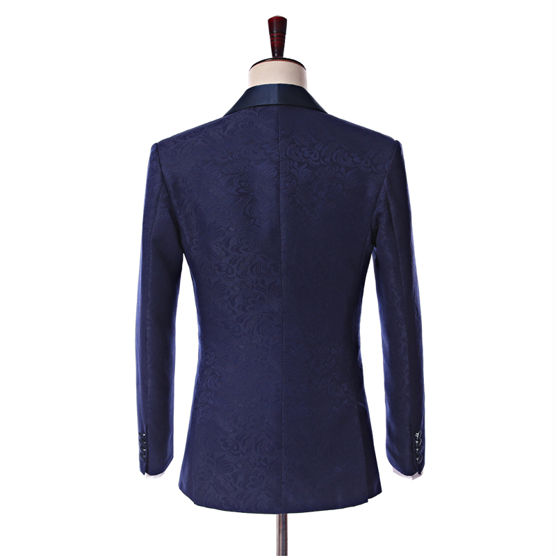 Real Picture Side Vent One Button Navy Blue Paisley Groom Tuxedos Shawl Lapel Groomsmen Wedding Men Party Suits (Jacket+Pants+Tie) W10