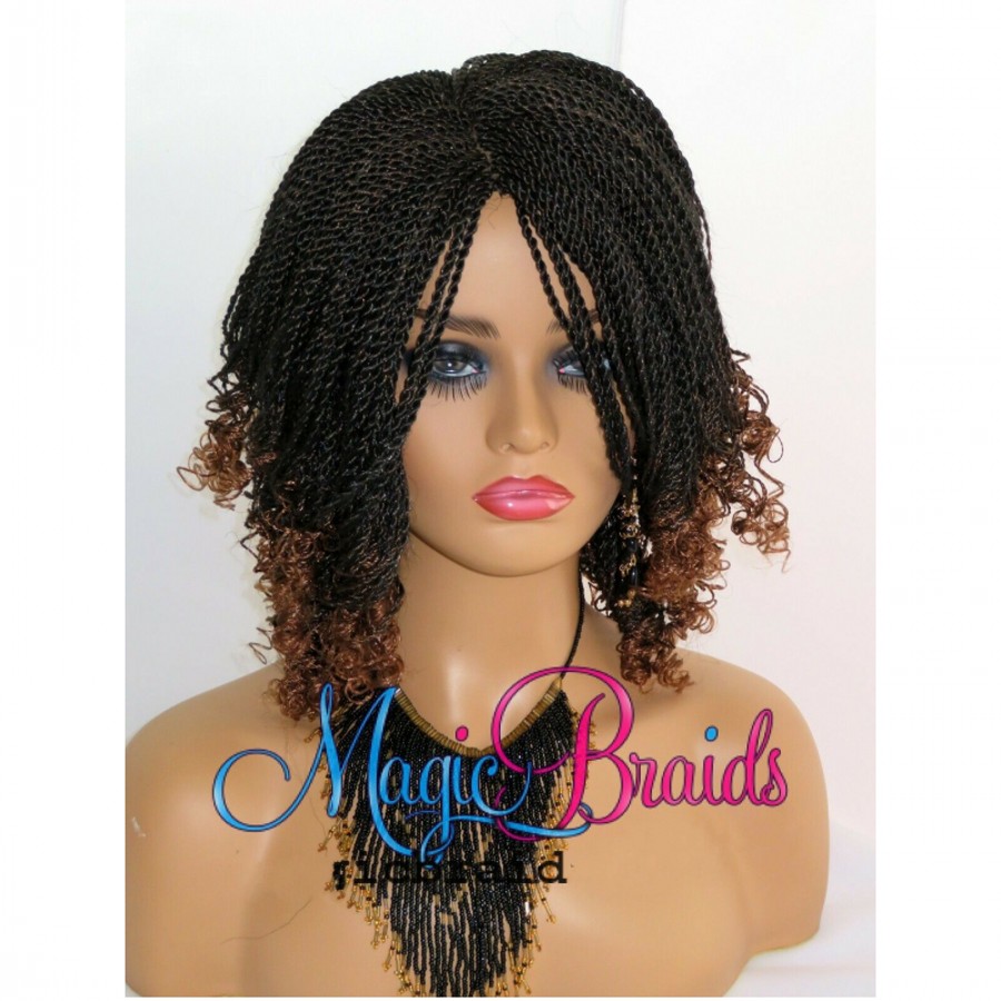 New kinky twist style Synthetic Braids Wigs ombre brown full lace front short Braided Wigs for Black Women