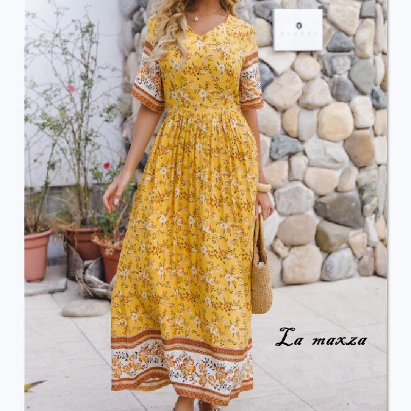 Elegant Bohemian Women Print Dress Fashion V-neck Maxi Dress 2020 Summer Casual Women, As pic
Elegant Bohemian Women Print Dress Fashion V-neck Maxi Dress 2020 Summer Casual Women, As pic
