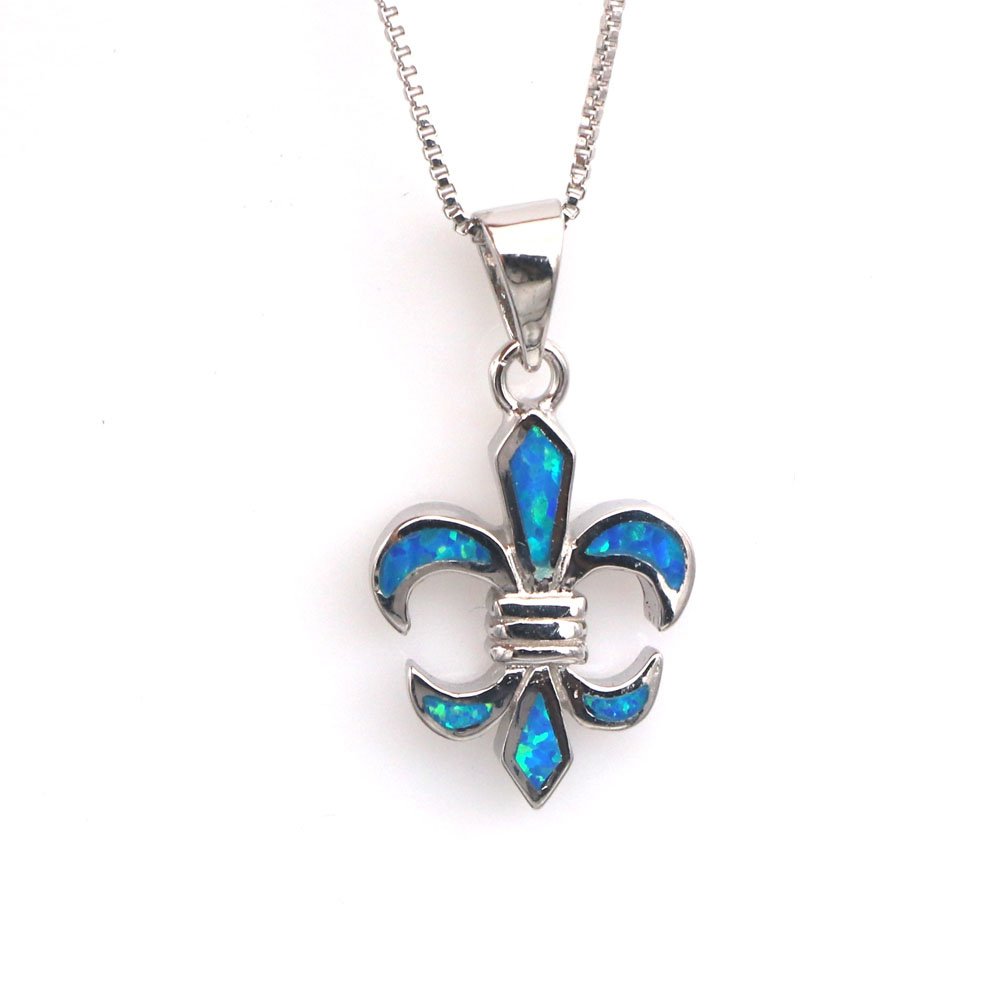Wholesale- Simple blue opal pendant necklace for men and women Elegant European style classic pattern necklace for party gifts