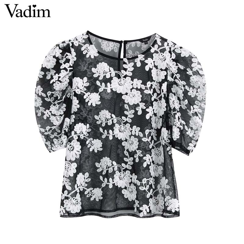 Vadim women chic floral embroidery mesh blouse transparent o neck three quarter sleeve see through stylish shirt tops DA583, As picture
Vadim women chic floral embroidery mesh blouse transparent o neck three quarter sleeve see through stylish shirt tops DA583, As picture