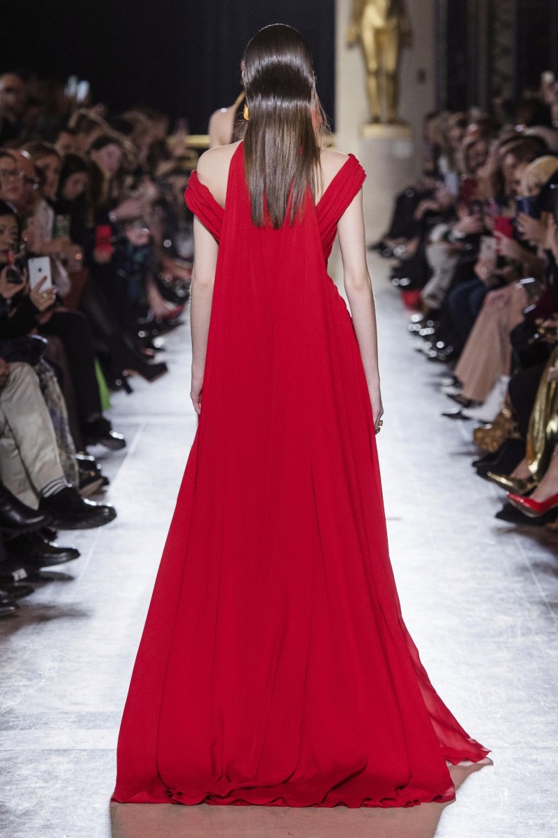 Red Elie Saab 2019 A Line Evening Dresses Off The Shoulder Cheap Prom Gowns Simple Sweep Train Party Dress